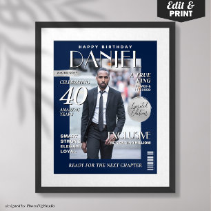 Póster Portada de revista personalizada, retrato de cumpl