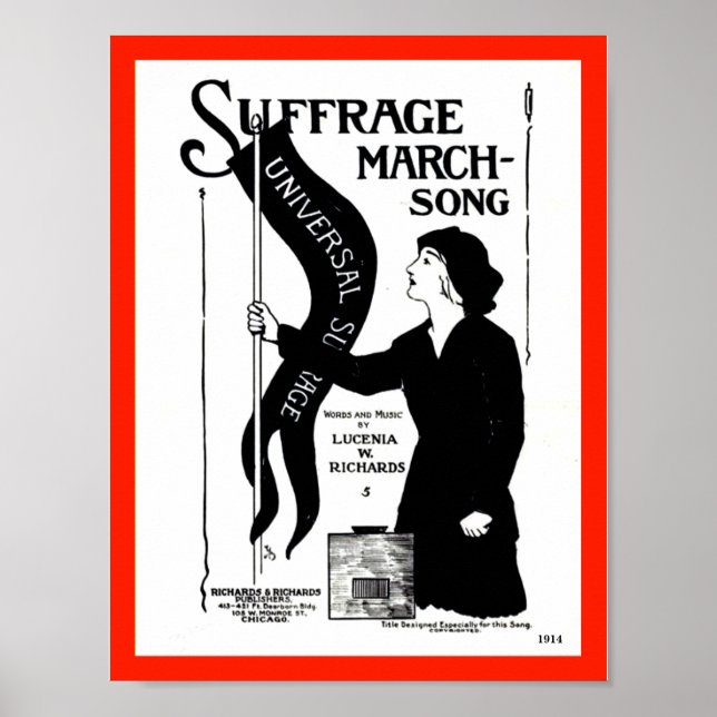 Póster Portada musical de la Canción Sufrage March 1914 (Frente)