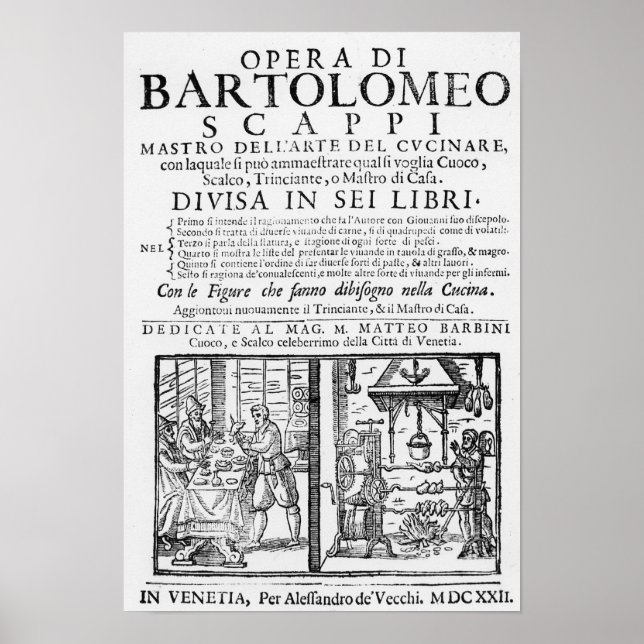 Póster Portada para cocinar libro de Bartolomeo Scappi (Frente)