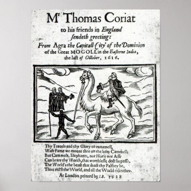 Póster Portada, viajes de Thomas Coryat en la India (Frente)