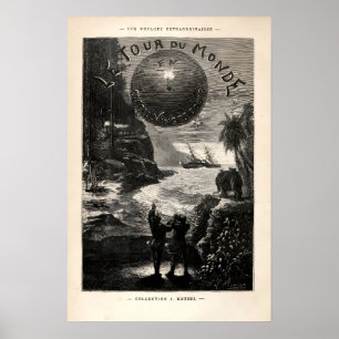Póster Portada Vintage de Jules Vern "Alrededor del Mundo