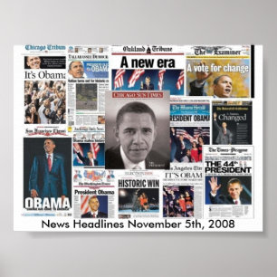 Póster Portadas de periódicos el 5 de noviembre de 2008