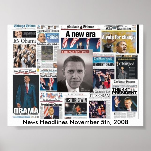 Póster Portadas de periódicos el 5 de noviembre de 2008 (Frente)