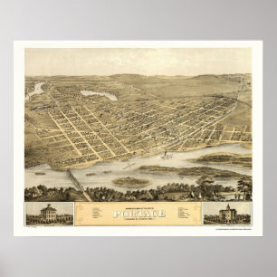 Póster Portage, WI Panoramic Map - 1868
