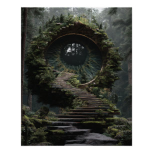Póster Portal de camino fantástico en el bosque musgoso