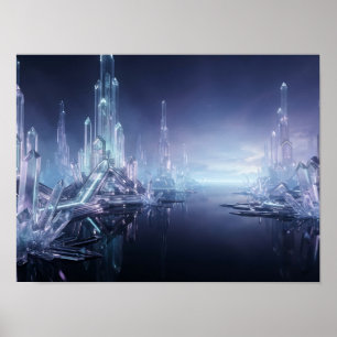 Póster Portal de Energía Azul Puerta Futurista de Ciencia