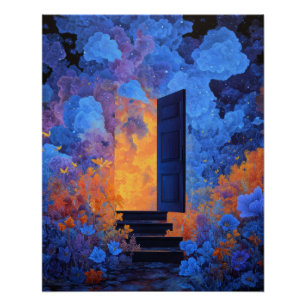 Póster Portal de Ensueño Azul Naranja Arte de Fantasía Su