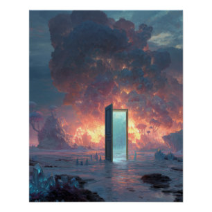 Póster Portal Futurista en medio de Cielos Ígneos