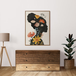 Póster Portato femenino boho vintage con flores silvestre