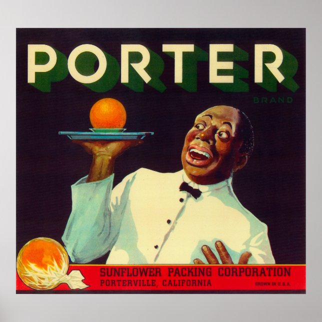 Póster Porter Naranja LabelPorterville, CA (Frente)