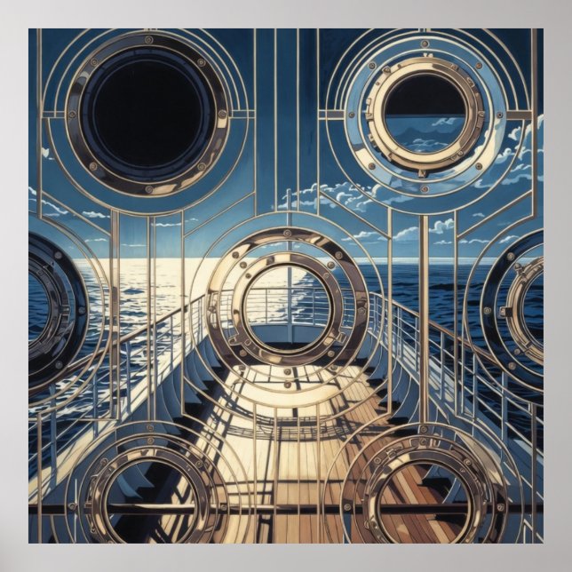 Póster Porthole Nautical Ocean Liner Luxury Art Deco (Frente)