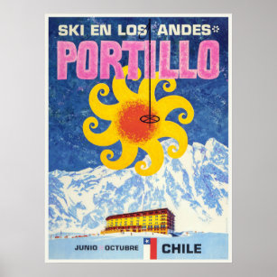 Póster Portillo, Chile,Poster de esquí de época