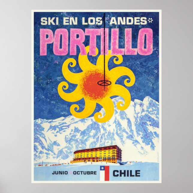 Póster Portillo, Chile,Poster de esquí de época (Frente)