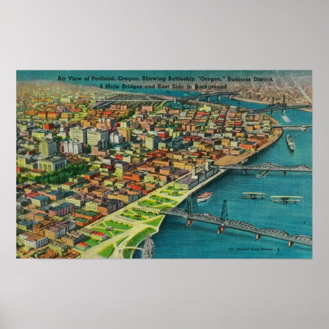Póster Portland from Air showing Bridges and (Frente)