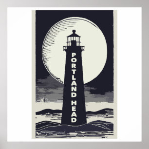 Póster Portland Head Maine Lighthouse Moon