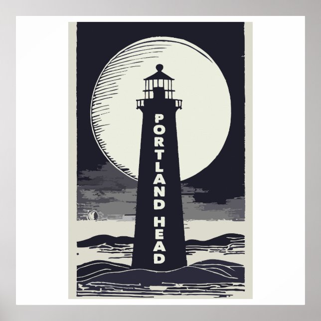 Póster Portland Head Maine Lighthouse Moon (Frente)