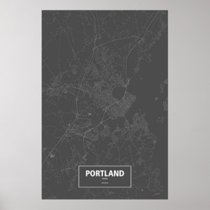 Póster Portland, Maine (blanco sobre negro)