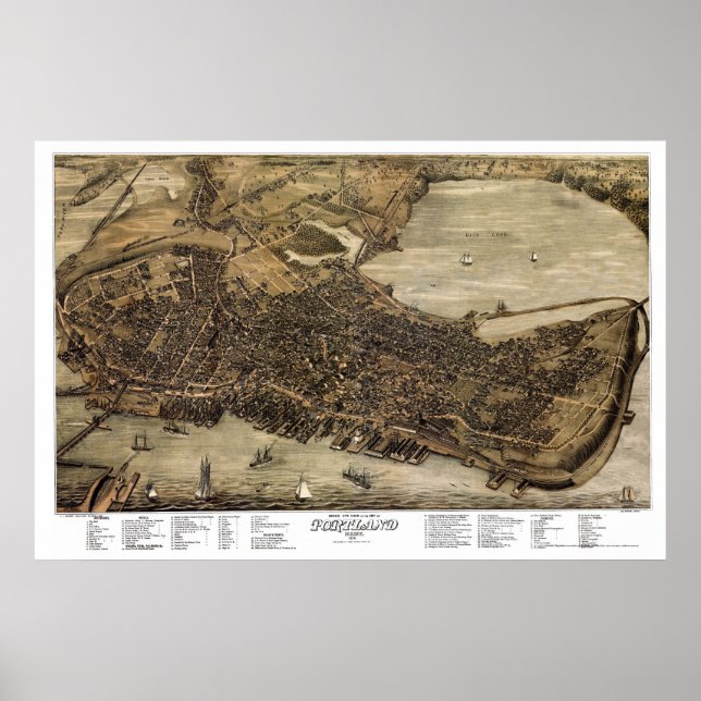 Póster Portland, Maine Panoramic Map - 1876 (Frente)
