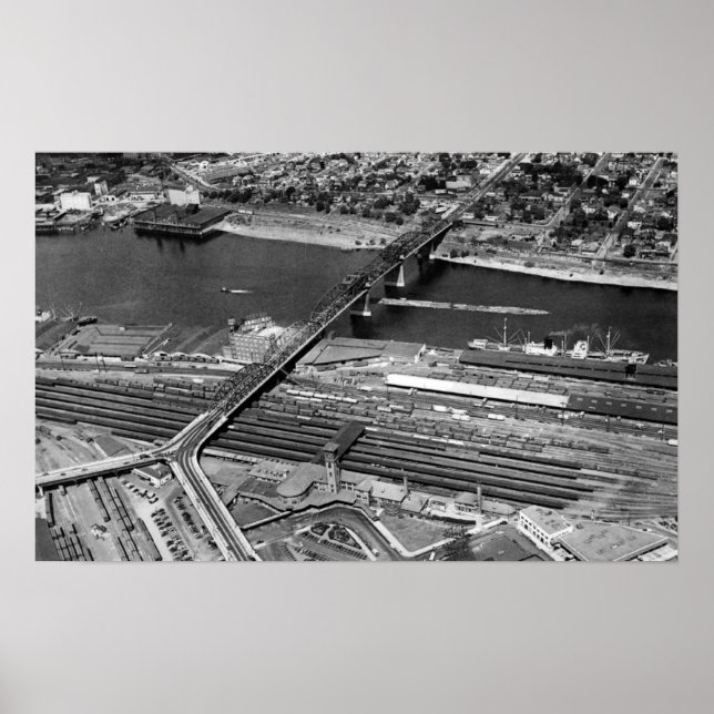 Póster Portland, OR Broadway Bridge and Depot (Frente)