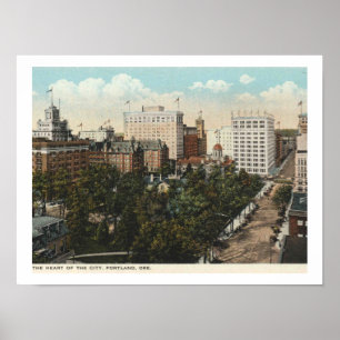 Póster Portland OR, Panorama Downtown 1920s Estilo de épo