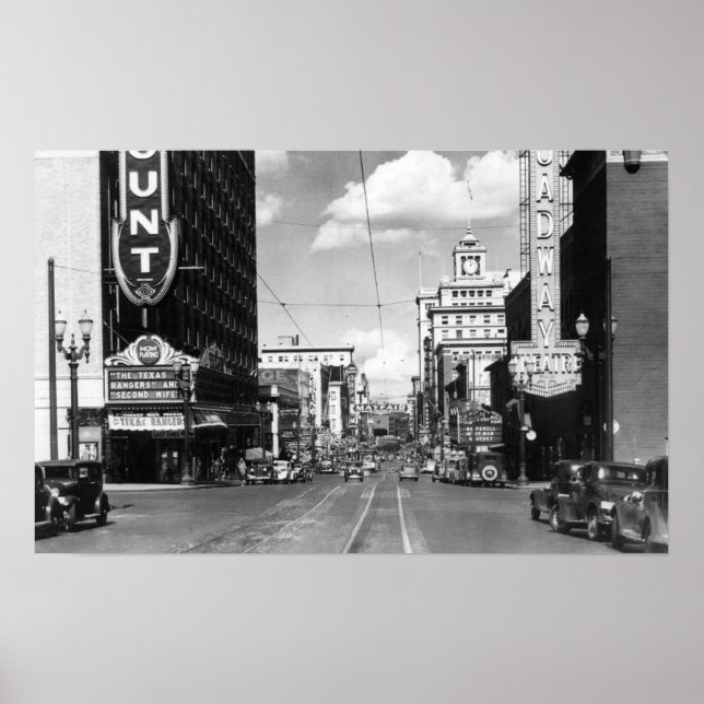 Póster Portland, OR vista de Broadway hacia el norte (Frente)