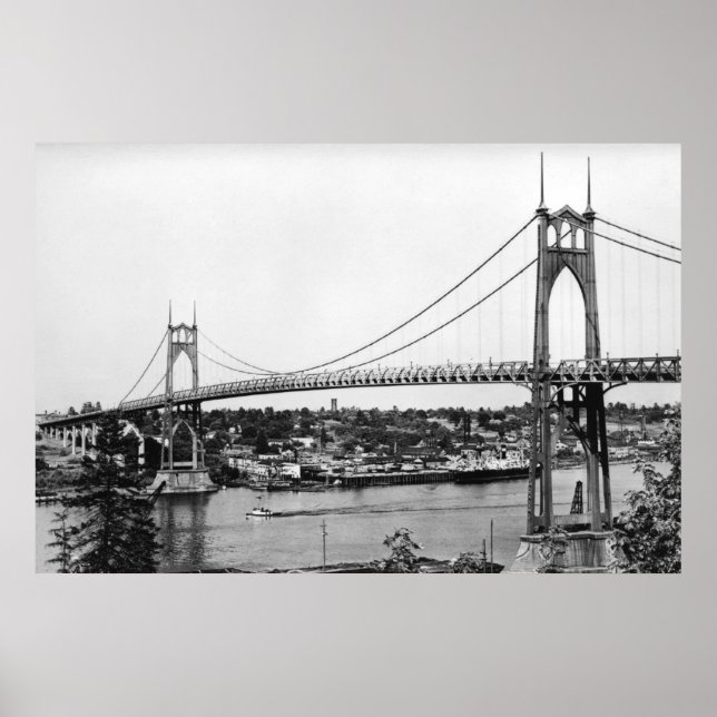 Póster Portland, OR vista del puente St. John sobre (Frente)