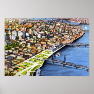 Póster Portland Oregon Bridseye