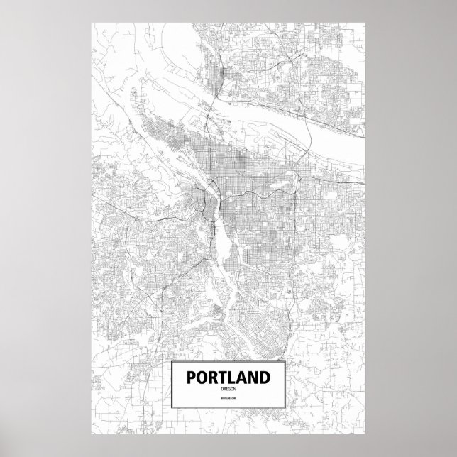 Póster Portland, Oregon (negro sobre blanco) (Frente)
