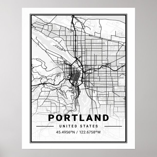 Póster Portland Oregon USA Travel City Map (Frente)