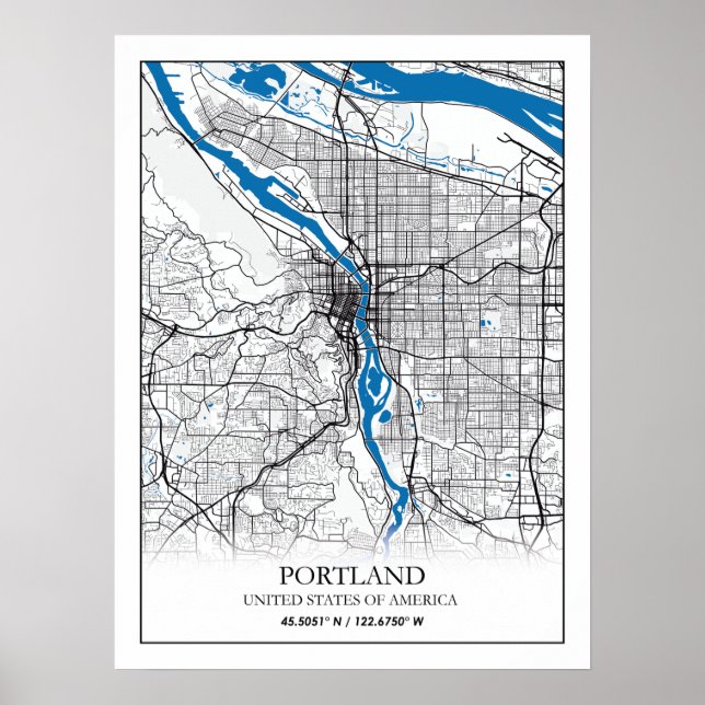 Póster Portland Oregon USA Travel City Map (Frente)