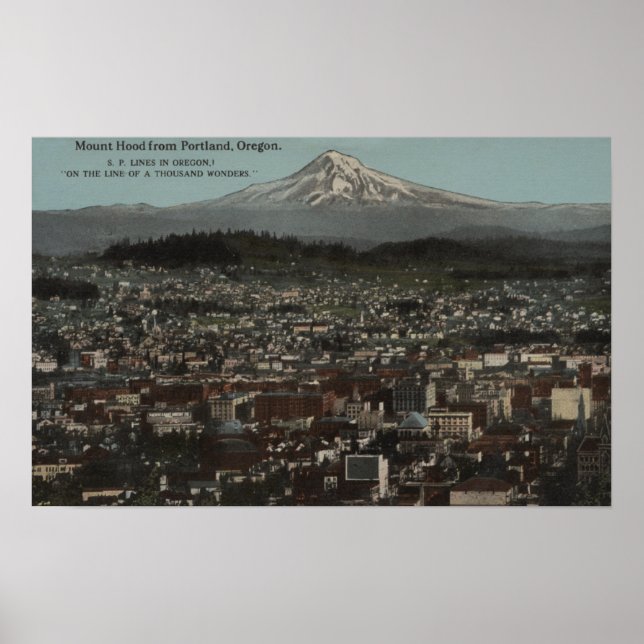 Póster Portland, Oregón - Vista del centro de la ciudad c (Frente)