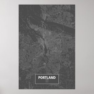 Póster Portland, Oregon (white on black)