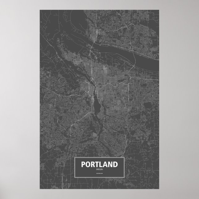 Póster Portland, Oregon (white on black) (Frente)