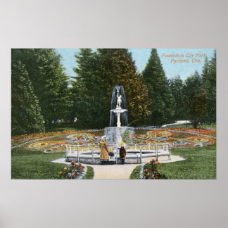 Póster Portland, OregonCity Park Fountain View