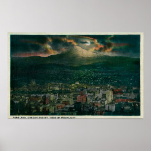 Póster Portland y capilla del Mt. por claro de luna
