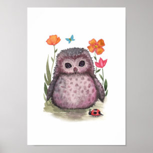 Póster Portly Purple Owl and Ladybug Print