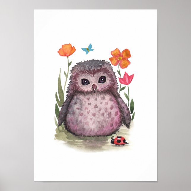 Póster Portly Purple Owl and Ladybug Print (Frente)