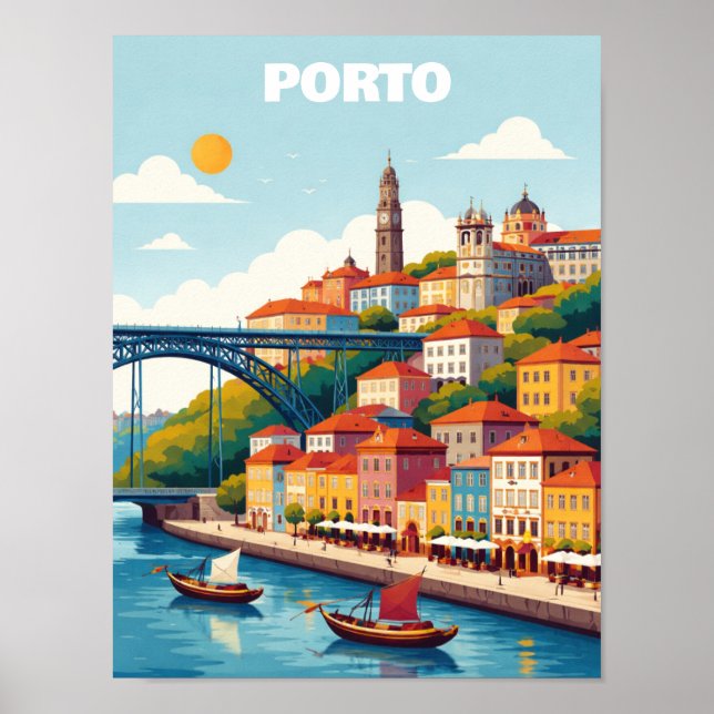 Póster Porto Portugal Vintage Travel Art (Frente)