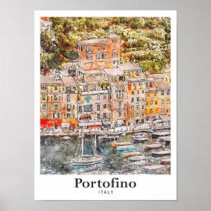 Póster Portofino Italia Viaje Mano acuática desatada