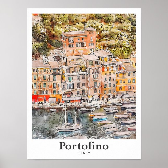 Póster Portofino Italia Viaje Mano acuática desatada (Frente)