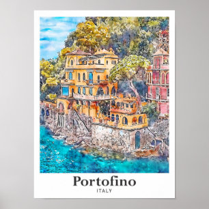 Póster Portofino Italia Viaje Mano acuática desatada
