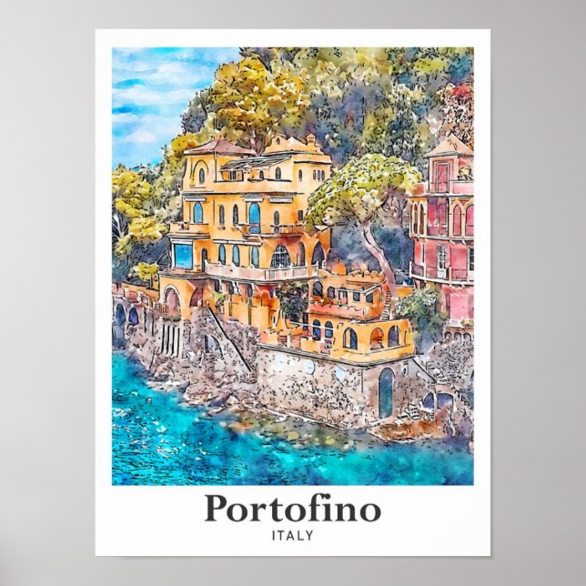 Póster Portofino Italia Viaje Mano acuática desatada (Frente)