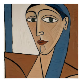 Poster Portrait Cubiste Moderne - Femme Élégante 