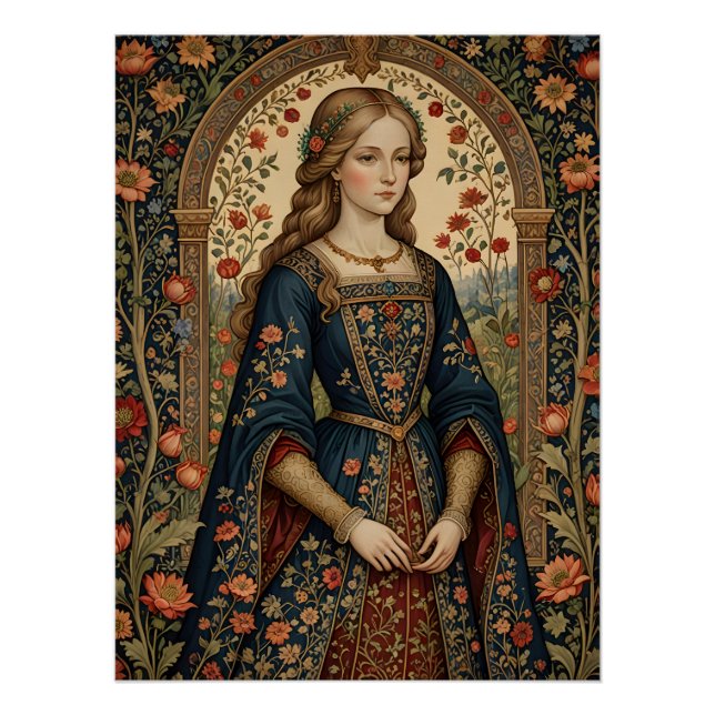 Póster Portrait Dame au jardin moyen-âge renaissance (Anverso)