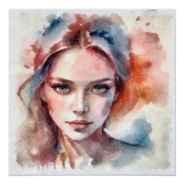 Póster Portrait d'une femme aquarelle (Anverso)
