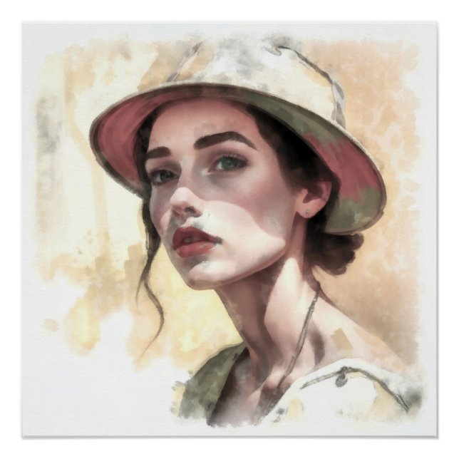 Póster Portrait d'une femme au chapeau.  (Anverso)