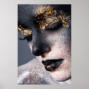 Póster Portrait Gold Black Artistic Makeup Luxury Beauty