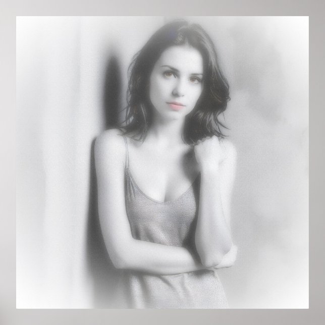 Póster Portrait noir et blanc d'une femme brune.  (Frente)