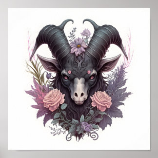 Póster Portrait of a Creepy Baphomet with Flowers