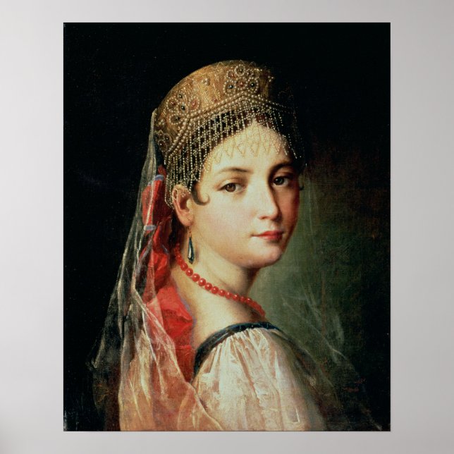 Póster Portrait of a Young Girl in Sarafan and (Frente)